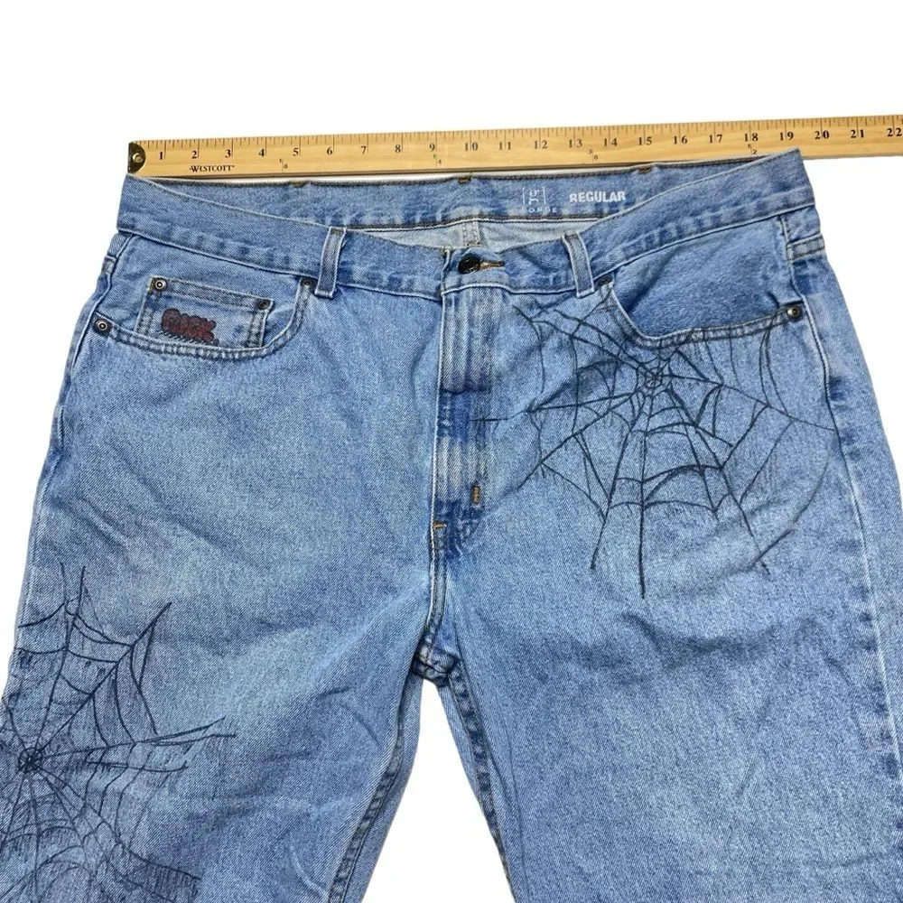 Custom Punk Emo Grunge Spiderweb Denim Jeans Sz 30x30 PLEASE READ DETAILS